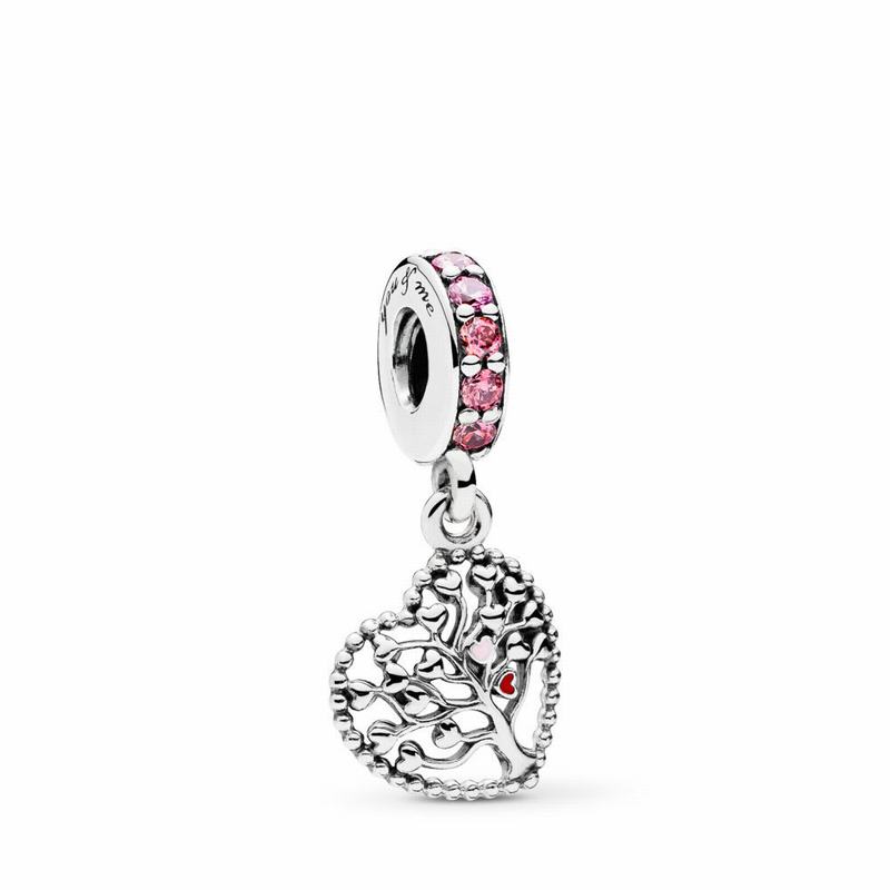 Pandora Pink Family Tree Dangle Charm - Sterling Silver/Enamel/Pink/Cubic Zirconia - Canada | XR6383